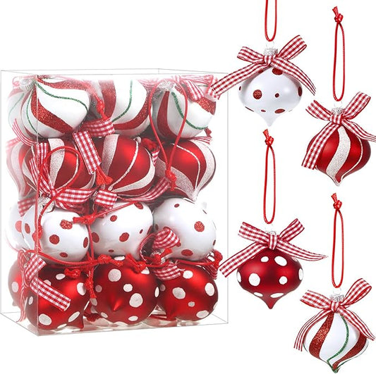 Syhood 24 Pcs Christmas Tree Ornaments, Christmas Ball Decorations Set, Shatterproof Baubles Xmas Tree Hanging Decor, Peppermint Candy Ball Red White Green Stripes Party Holiday(Classic,2.36 Inches)
