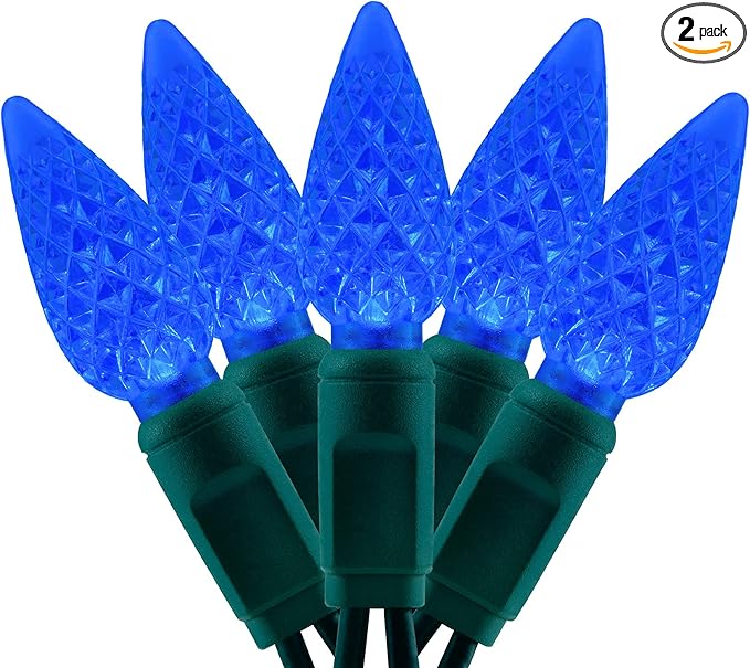 YULETIME Blue One-Piece C6 Strawberry Christmas Lights 140 Count 71 Feet, 2 Sets 70 LED 35.5 ft High Waterproof UL Certified String Light (Blue)