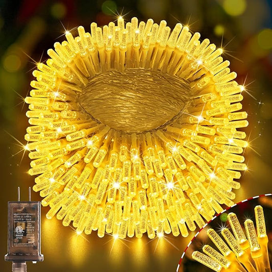 Hezbjiti Upgrade 223FT Christmas Fairy Lights - 650LED, 8 Modes, Timer, Dimmable, IP44 Waterproof, Plug-in for Xmas House Yard Fence Tree Decorations (Warm White)