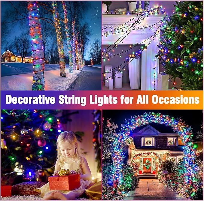 Nisocy 200 LED 4 Color Christmas String Lights, Multicolor Fairy Lights with Green Wire, 8 Modes Plug in Christmas Tree Lights for Indoor Outdoor Holiday Decorations, Party, Patio, Home Décor(66FT)