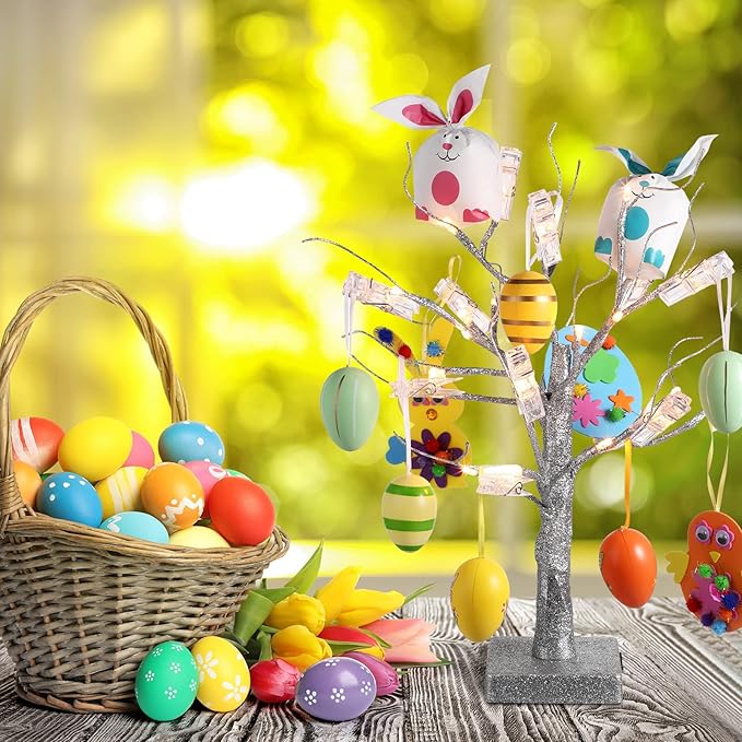 Mudder Money Holder Tree Present Card Holder with 12 Clear Clips LED Birch Twig Lights Tabletop Display Tree for Christmas, Valentines, Memo, Photo, Wedding(Stylish Style,Silver, Warm White)