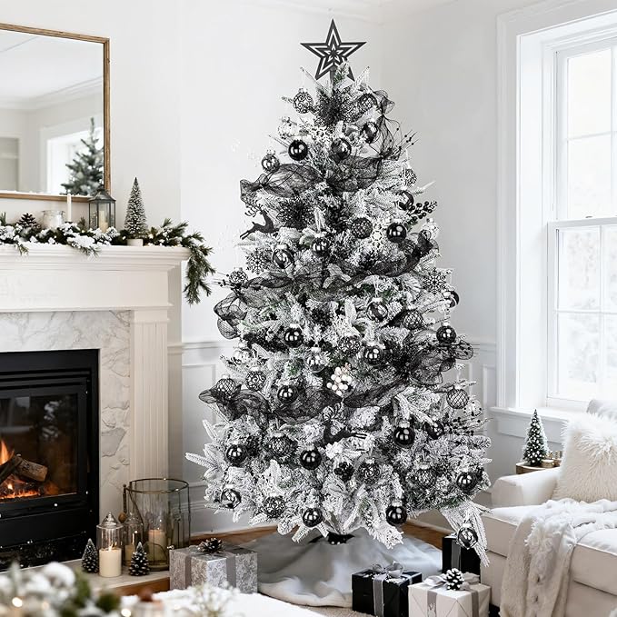 Ouddy Decor 36 Pcs Clear Christmas Ball Ornaments, 2.36" Shatterproof Black Plastic Christmas Ornaments Set Decorative Hanging Transparent Baubles for Xmas Tree Holiday Party Decor, Black