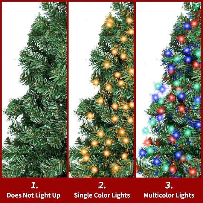 7FT Christmas Tree with Lights,Artificial Christmas Tree with 500 LED Lights and 1592 Branch Tips,Xmas Tree with Foldable Stand Perfect for Indoor&Outdoor,Christmas Decoration for Party by DNKMOR