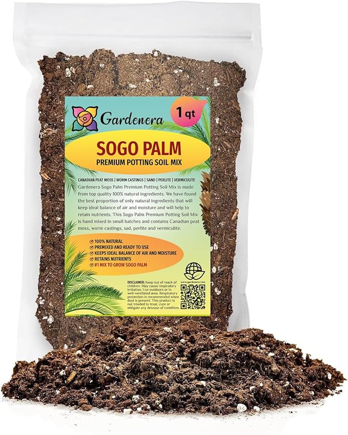 Gardenera Premium SOGO Palm Plant Potting Mix - Crafted for Thriving Growth and Exquisite Beauty - 1 Quart