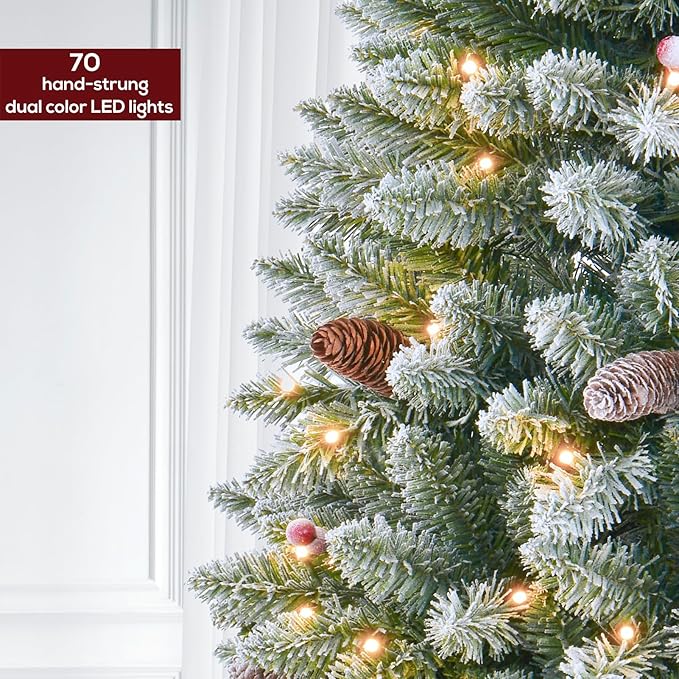 3FT Pre-lit Small Mini Snow Flocked Christmas Tree with Warm White Multi-Color LED Lights, Remote Control and Timer, Perfect for Tabletop Decorations, Home, Kitchen, Dining Table top