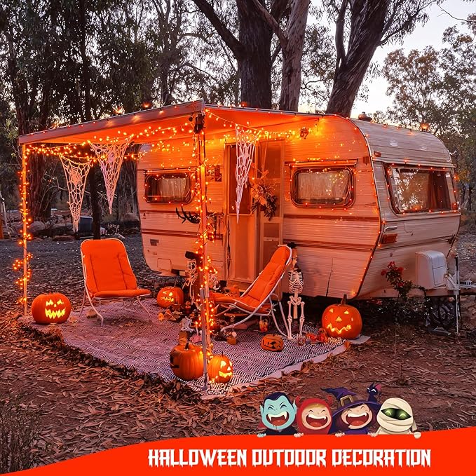 JMEXSUSS 600 LED Orange Solar Halloween Lights, 206.7 ft Solar String Lights Outdoor Waterproof, 8 Modes Orange String Light for Outside Tree Patio Bushes Halloween Decorations