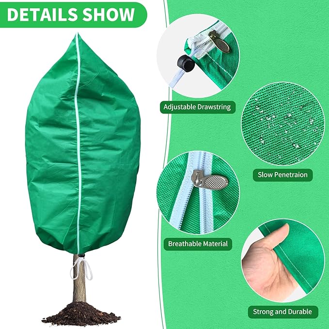Phopich 4 Pack Plant Covers Freeze Protection, 32''W x 48''H 2.5oz/yd² Winter Tree Frost Blankets Frost Cloths Protectors Bag Cover with Zipper Drawstring for Outdoor Plants Shrub Fruit Trees Potted