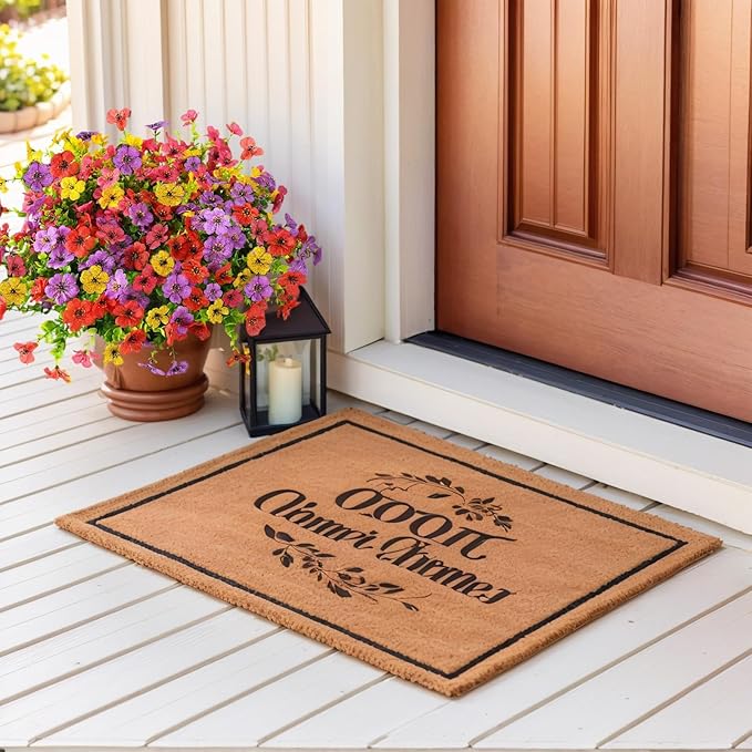 SHIAWASENA Realistic Outdoor Fake Plants Flowers, Artificial Flowers, UV Resistant, 12 Bundles Faux Silk Colorful Violet Flowers Bouquet with Eucalyptus (Rose Red & Yellow & Red & Purple)