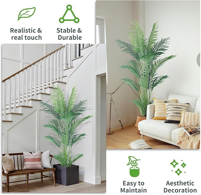 4.5FT Artificial Palm Tree,Faux Areca Palm Plant with Real Touch Leaves and Adjustable Branches,Fake Tropical Palm Tree for Home Office Indoor Outdoor Modern Decoration
