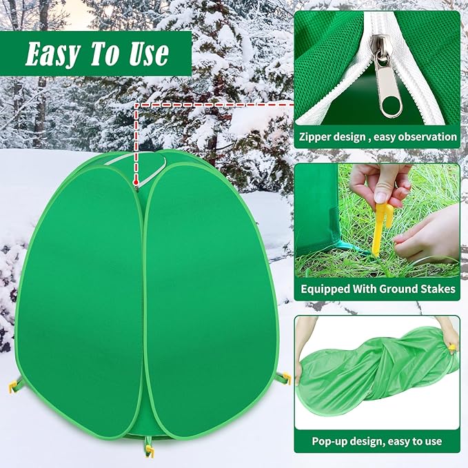 4 Pack Plant Covers Freeze Protection, 28x28x33 Winter Shrub Frost Covers for Outdoor Plants, Warm Plant Protectors Tent for Protecting Fruit Tree Potted Plants and Shrub from Freezing Animals Eating