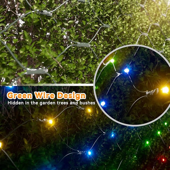 LitHome 14.8FT x 5FT Led Christmas Net Lights Outdoor, 300 LED Multicolor Christmas Net Lights for Bushes Connectable, 8 Modes Colorful Giant Mesh Light Green Wire for Yard, Garden, Party, Tree Decor