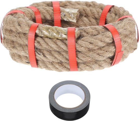 MECCANIXITY Jute Rope 0.7 Inch x 10ft, Thick Twine Rope Ropes Braided Jute Twine Natural Brown Burlap Cord String Heavy Twisted with Tape for Decorative Crafts Railing Swing Tug of War