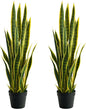 Fake Snake Plant 3ft Tall Faux Sansevieria with 24 Realistic Leaves UV Resistant Potted 2 Pack Fake Mother in Law's Tongue Plants for Indoor Outdoor Home Office Bedroom or Patio Decoration, Yellow