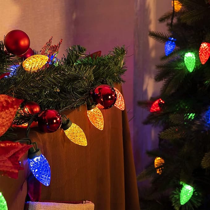 Dazzle Bright C9 Christmas String Lights, Waterproof Connectable Green Wire Fairy Lights, Christmas Lights for Indoor Outdoor Home Yard Xmas Tree House Decorations (Multi-Colored, 50 LED)