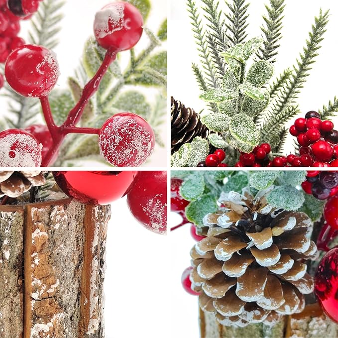 Small Christmas Tree, Artificial Mini Tabletop Decorations with Pine Cones Red Berries for Home Party Christmas Decorations Winter Indoor Outdoor
