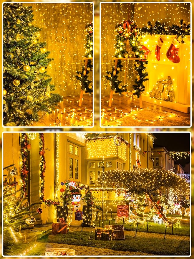 99FT 300 LED Christmas Decoration Lights Outdoor/Indoor, Memory Function & Timer & 8Modes, UL Certified, Green Wire Waterproof String Lights for Christmas Tree Holiday Party Garden Decor (Warm White)