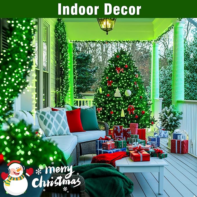 Nisocy 66FT 200 LED Green String Lights with Green Wire, Waterproof Christmas Tree Fairy Lights with 8 Modes, Indoor Outdoor Seasonal Decorative Lighting for Holiday, Party, Garden