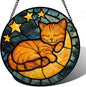 Stained Glass Window Hanging - Orange Cat Sun Catcher for Door Home Decor Stars and Moon Suncatcher Christmas Mother's Day Birthday Loss of a Pet Gifts for Women Men Mom Nana 6.3 in