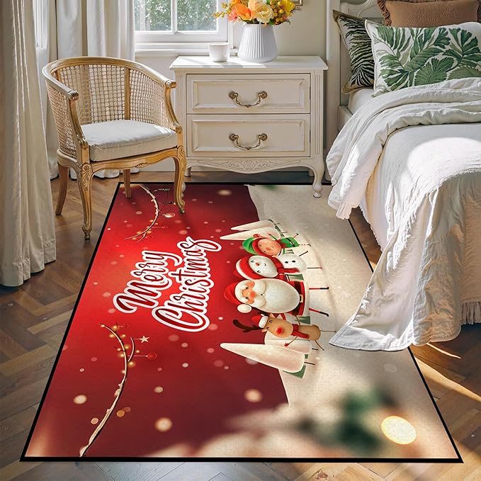 Christmas Rug Merry Xmas Door Mat Non-Slip Indoor Outdoor Front Door Doormat Living Room Bedroom Entrance Rug Happy Xmas Floor Decor Home Festive Decoration,71" X 47"