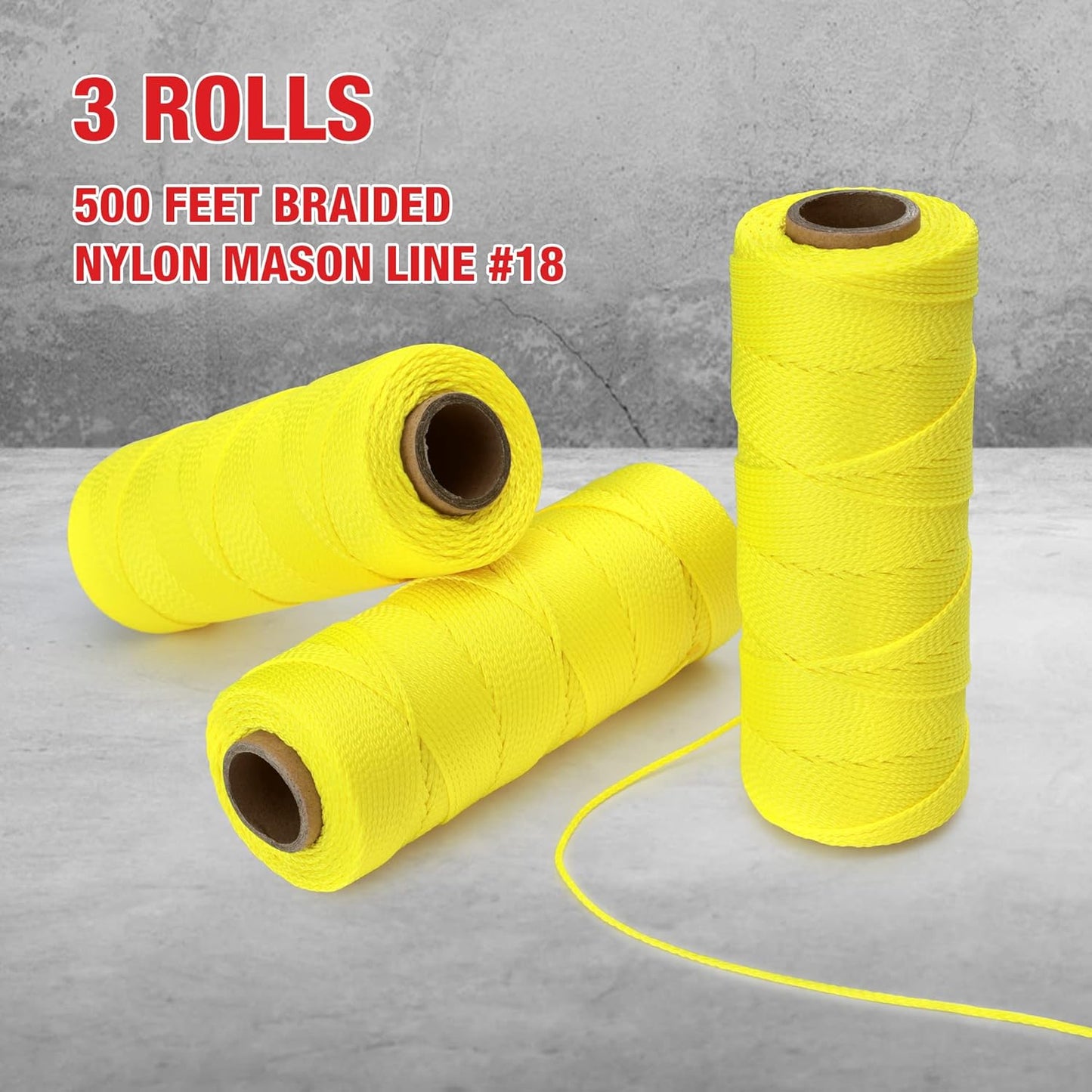 Goldblatt Mason Line, 3 Roll 500 Feet #18 Braided Nylon String, Perfect for Gardening or Masonry Tools