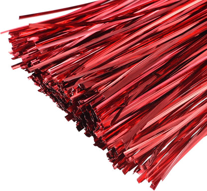 MECCANIXITY Foil Twist Ties 6" 15cm Metallic Plastic Closure Tie for Tying Bread, Candy, Cookies, Gift Bags Arts Crafts Ties Red Pack of 750