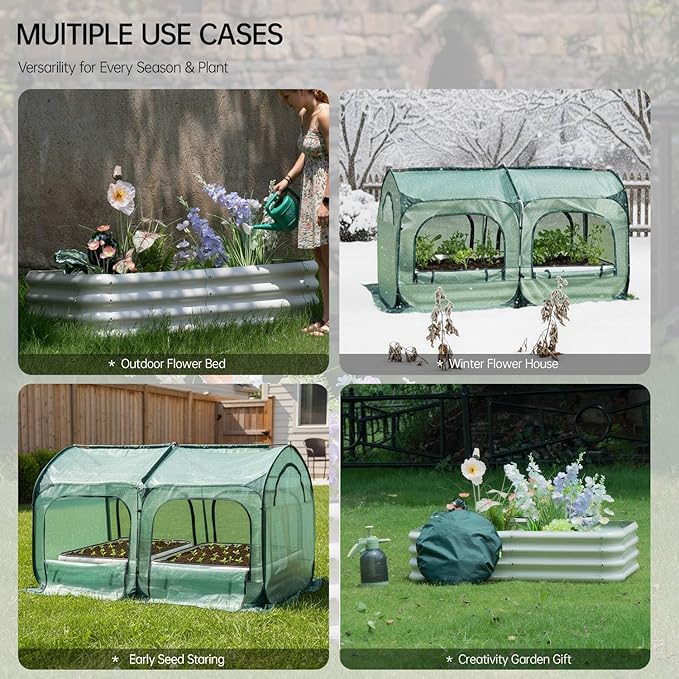 porayhut Pop up Tunnel Greenhouse Cover Plant Tent with 6x3FT Riased Garden Bed Set,Raised Planter Box