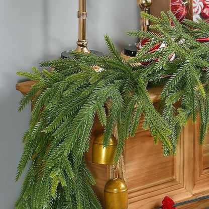 1 PCS 6 FT Artificial Norfolk Pine Garland, Real Touch Christmas Garland, Faux Winter Pine Garland for Fireplace Mantle Table Wall Stair Indoor Outdoor Xmas Holiday Christmas Decorations