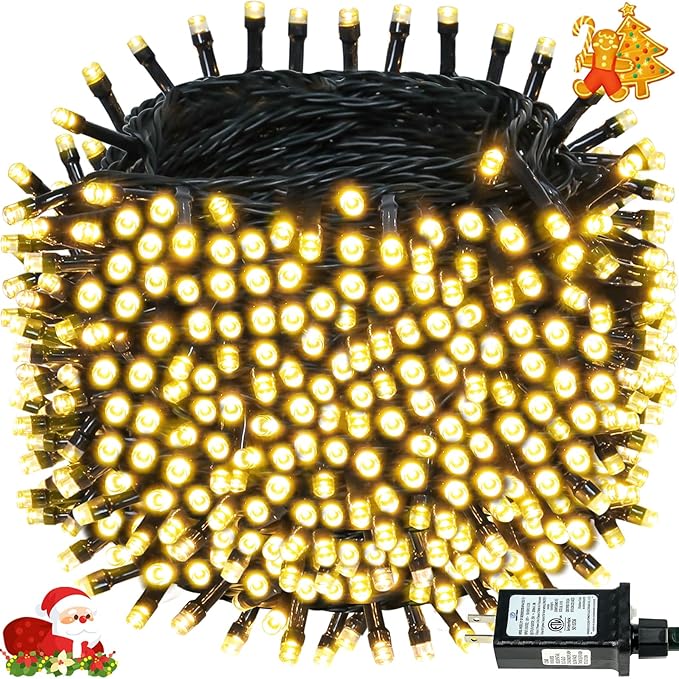 BHCLIGHT Extra-Long 165FT 500LED Christmas String Lights Outdoor/Indoor, Timer & Memory & 13 Modes, Warm White Christmas Lights Waterproof Green Wire Tree Lights for Xmas Holiday Party
