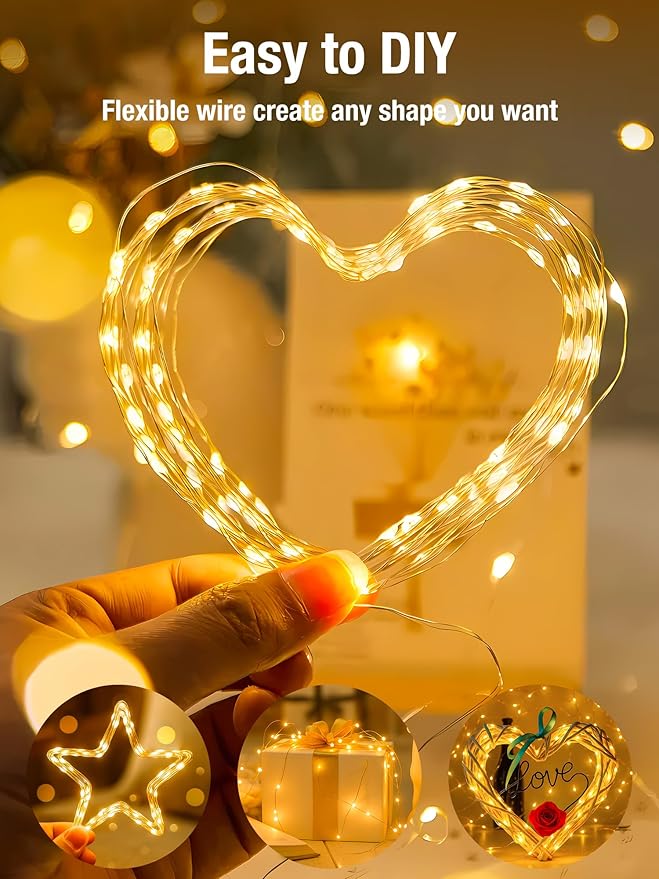 btfarm 4 Pack Fairy Lights Battery Operated with Timer, 16.4 FT 50 LED Silver Wire Twinkle String Lights 8 Modes Dimmable Waterproof for Indoor Christmas Bedroom Wedding Decorations, Warm White