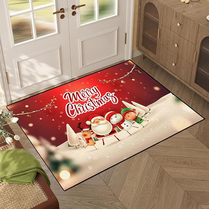 2' X 3' Merry Christmas Rug,Christmas Trees Decorative Indoor Bedroom Xmas Winter Welcome Door Mat Anti-Slip Rubber Area Rug for Seasonal Holiday Decoration,23.6" X 35.4"
