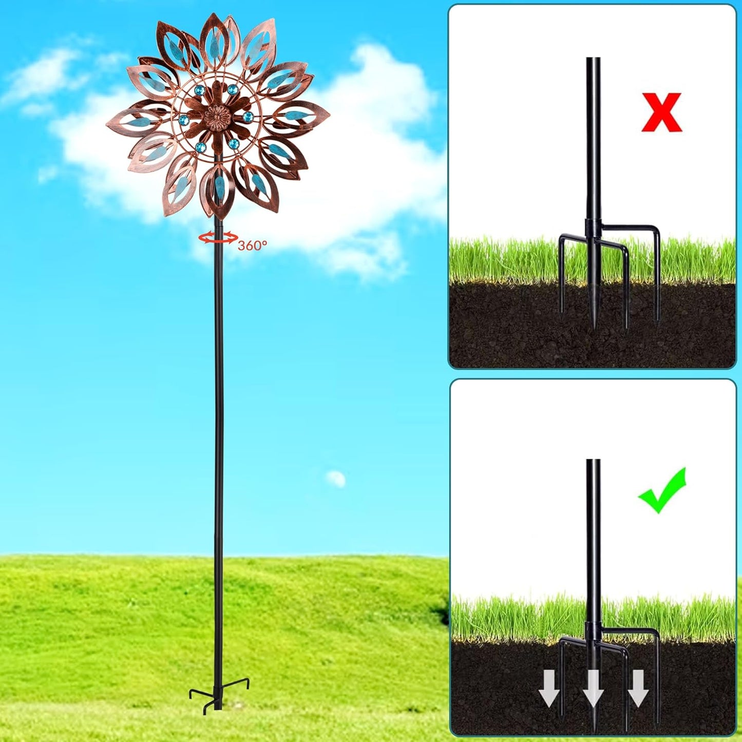 Wind Spinners for Outdoor Yard Decor, 360 Degrees Swivel Outdoor Metal Wind Spinner, 62" Wind Sculptures Garden Decor for Patio Lawn Yard