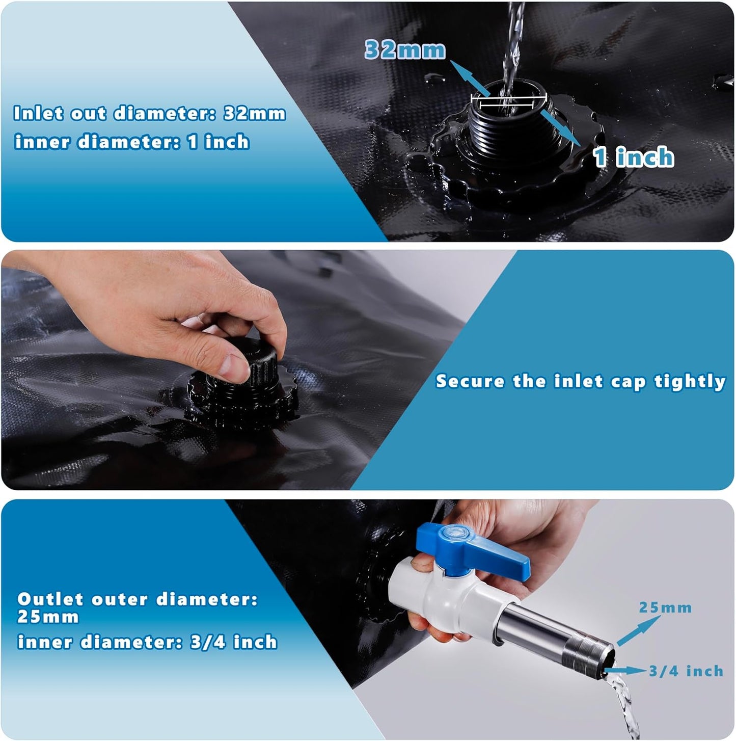 330 L/87 Gal Water Bladder Tank, Foldable Portable Water Storage Container, Emergency Water Bag for RV, Truck Bed, Fire Prevention, Drought Resistance, Black