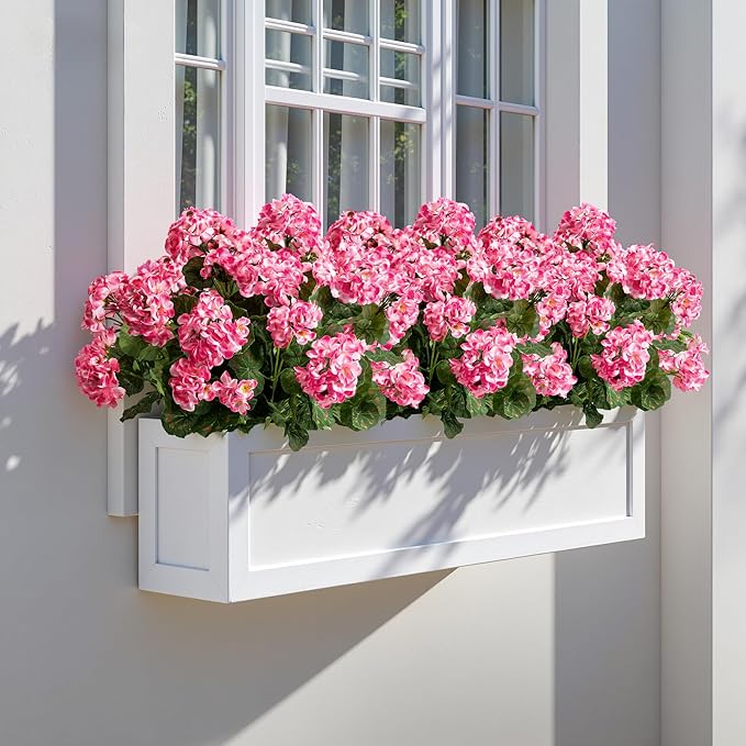 Artificial Geranium Flowers for Outdoors Geraniums Artificial Flowers Realistic Faux Geraniums for Outdoor Planters Silk Geranium Outdoor Fake Flowers Porch Home Kitchen Garden Decor(4PCS，Pink)