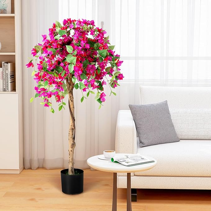 SAFEPLUS 4.5FT Bougainvillea Artificial Tree, Tall Fake Floor Plant for Indoor Outdoor Décor