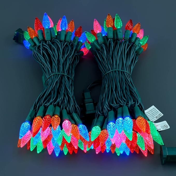 YULETIME Multicolor One-Piece C6 Strawberry Christmas Lights 140 Count 71 Feet, 2 Sets 70 LED 35.5 ft High Waterproof UL Certified String Light (Multicolor)