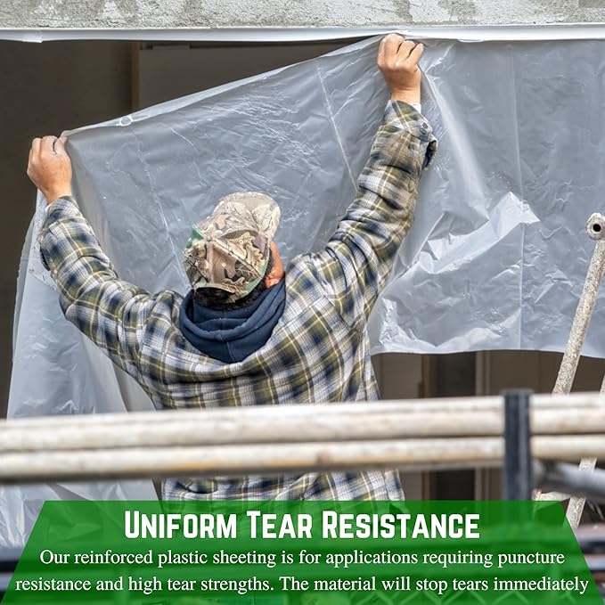 Farm Plastic Supply - Dura Skrim String Reinforced Clear Plastic Sheeting - 6 Mil - (40' x 100') - Reinforced Poly Film Tear Resistant, Weatherproof, Vapor Barrier Polyethylene Roll for Construction