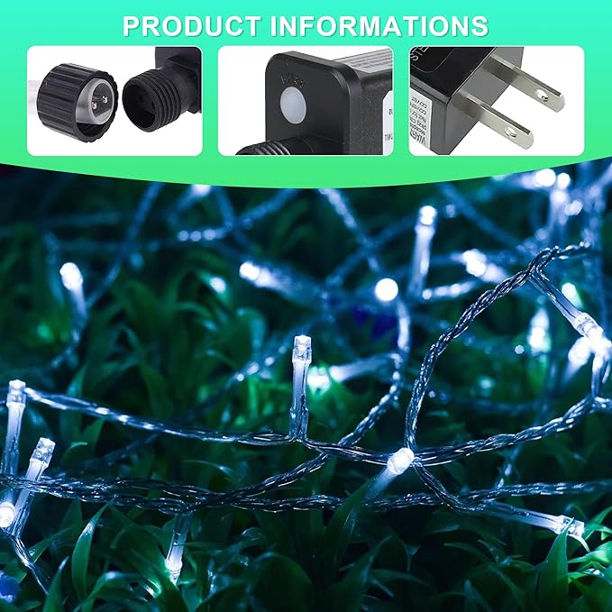 weillsnow 164 FT 500 LED Christmas Lights Outdoor, Waterproof Christmas Fairy Lights with Timer, Plug in White LED String Lights with 8 Modes for Bedroom Wedding Party Xmas Decoration