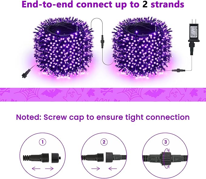 Toodour Halloween Purple Lights, 131ft 350 LED Plug in String Lights with 8 Modes and Timer, Connectable, Waterproof Halloween Outdoor Lights for Home, Party, Garden,Holiday Decorations