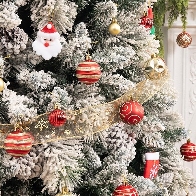 100 Pack Red and Gold Christmas Ball Ornaments Set, Hand-Painted Shatterproof Hanging Decorations, Assorted Baubles Bulk for Xmas Tree Wreath, Winter Holiday Home Party Decor