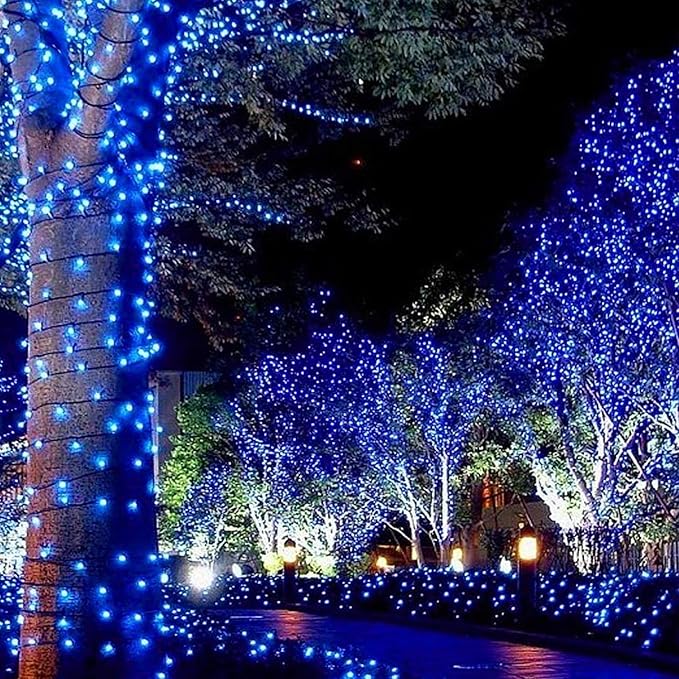 Blue Christmas Lights Indoor Outdoor, 33FT 150 Count Incandescent Mini Halloween String Lights, 120V UL Certified Green Wire Lights for Xmas Tree, Patio, Holiday, Party, Home, Garden Decorations