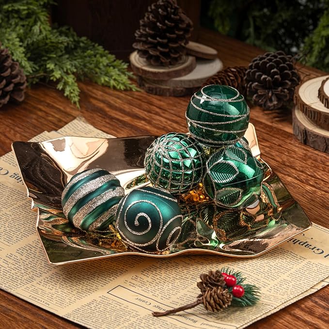 100 Pack Dark Green Christmas Ball Ornaments Set, Hand-Painted Shatterproof Hanging Decorations, Assorted Emerald Green Baubles Bulk for Xmas Tree Wreath, Winter Holiday Home Party Decor