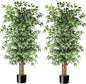 GTIDEA 2 Pcs 6ft Ficus Artificial Trees, Tall Faux Trees Indoor with Natural Trunk and Fake Silk Tree Fake Plants for Home Spring Decor Living Room Outdoor Balcony House Office (Included Dried Moss)