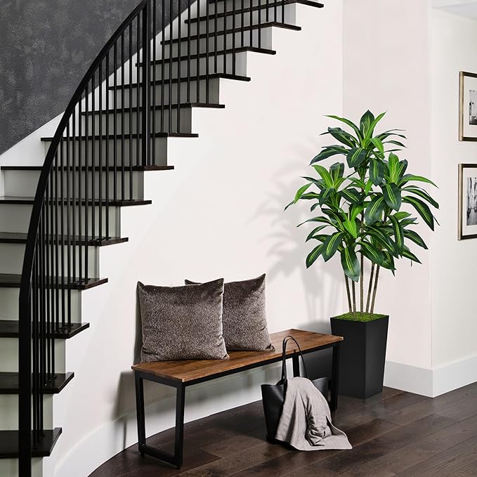 Artificial Dracaena Tree 5FT - Faux Tree with Black Tall Planter - Fake Tropical Yucca Floor Plant Potted - Artificial Silk Tree for Home Office Living Room Decor Indoor