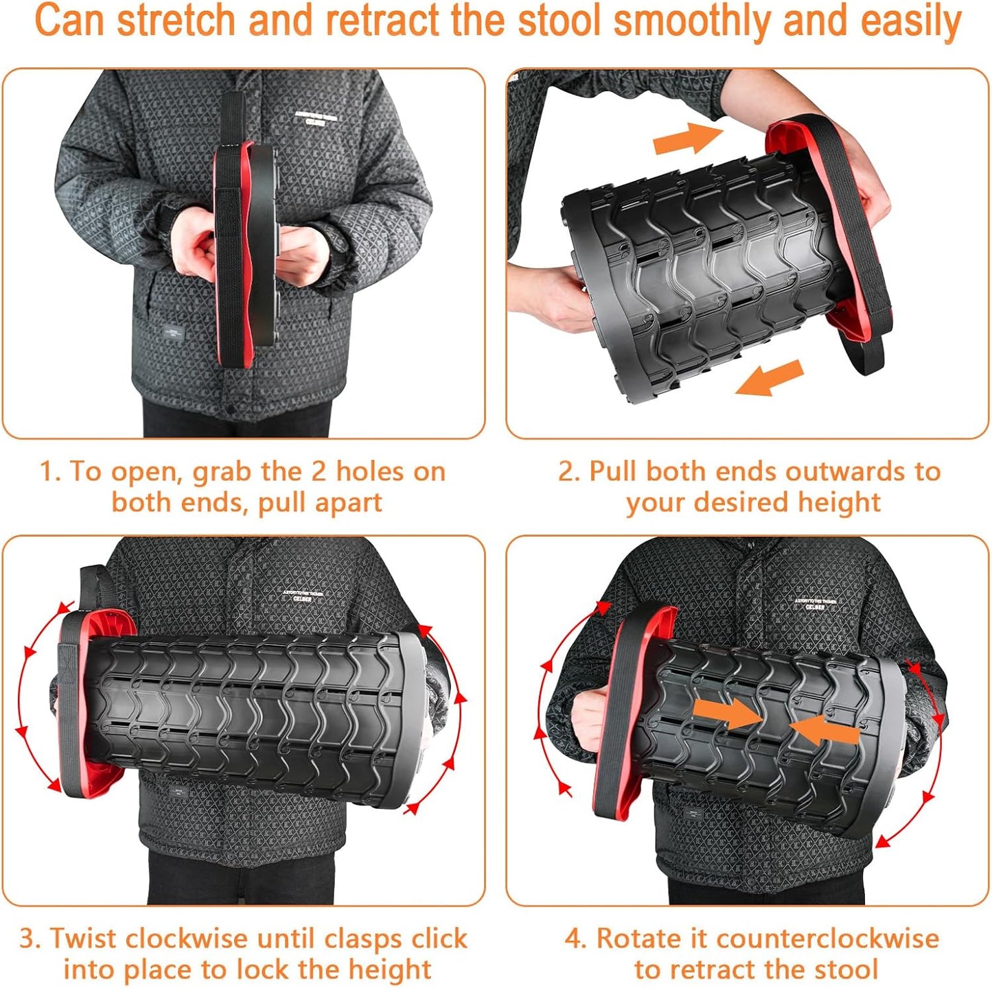 Boreeman Upgraded Collapsible Stool, Square Portable Stool, Lightweight Yet More Sturdy with Load Capacity 400lbs, Perfect for Camping Fishing Hiking BBQ (Square Red)