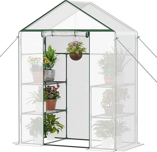 Walk-in Greenhouse for Outdoor, 57 x 29 x 77'' Walk in Plant Greenhouses with Durable UV-Resistant Cover, Reinforced Green House with 3 Tiers Stands Heavy Duty for Patio, Backyard and Porch