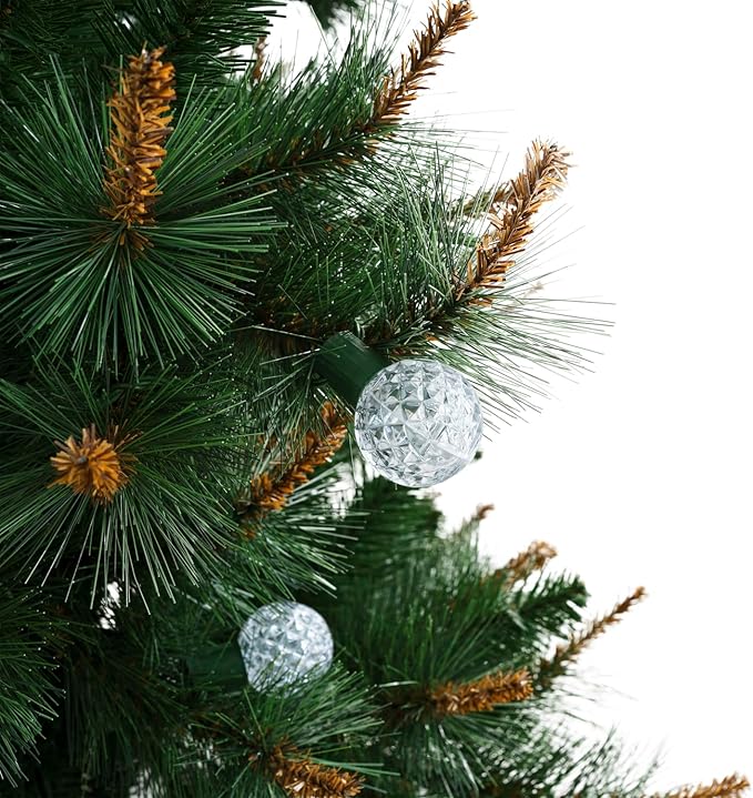 Selena 7.5ft Prelit Artificial Christmas Tree with 1209 Branch Tips, 400 Warm Lights and Metal Stand, 50" Wide Realistic Withered Christmas Tree with Lights by Naomi Home