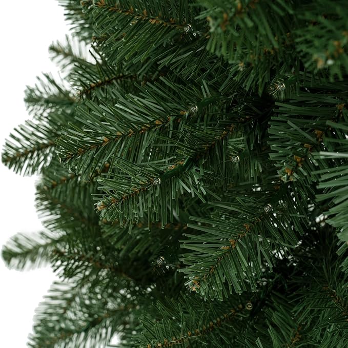 Natalie 6ft Pre-Lit Spruce Artificial Christmas Tree –Hinged PVC Branches, 798 Tips, 250 Warm White Lights, Sturdy for Ornaments, Holiday Décor w/Stable Base
