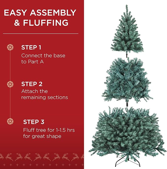 Best Choice Products 9ft Pre-Lit Blue Spruce Christmas Tree, Artificial Full Hinged Decor, Holiday Decoration w/ 700 Warm White Incandescent Lights, 2,236 Tips, Foldable Metal Base