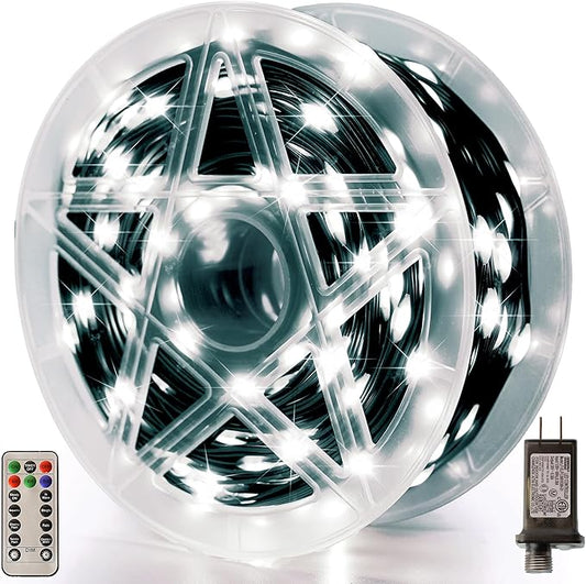 Christmas Lights 600 LED 196FT, IP67 Waterproof Christmas Tree Lights with 8 Modes, Outdoor String Lights with Timers & Memory Function, Xmas Light for Holiday Decor (Cool White)