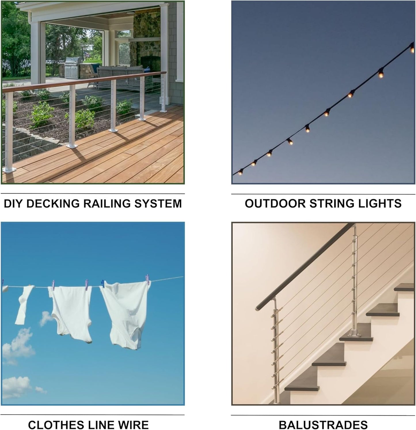Galvanized Aircraft Cable Wire Rope 3/8" 7x19-4 x 250 ft Reel (1000 ft Total) for DIY Cable Decking Railing System, Marine Grade